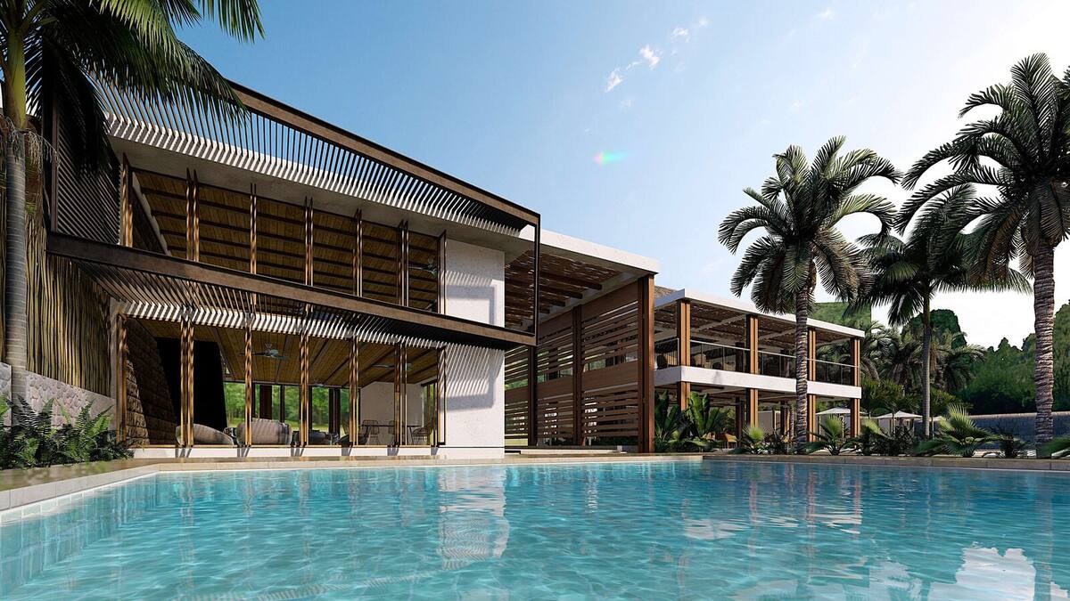 Piscina principal y beach club de Grand Bay Barú